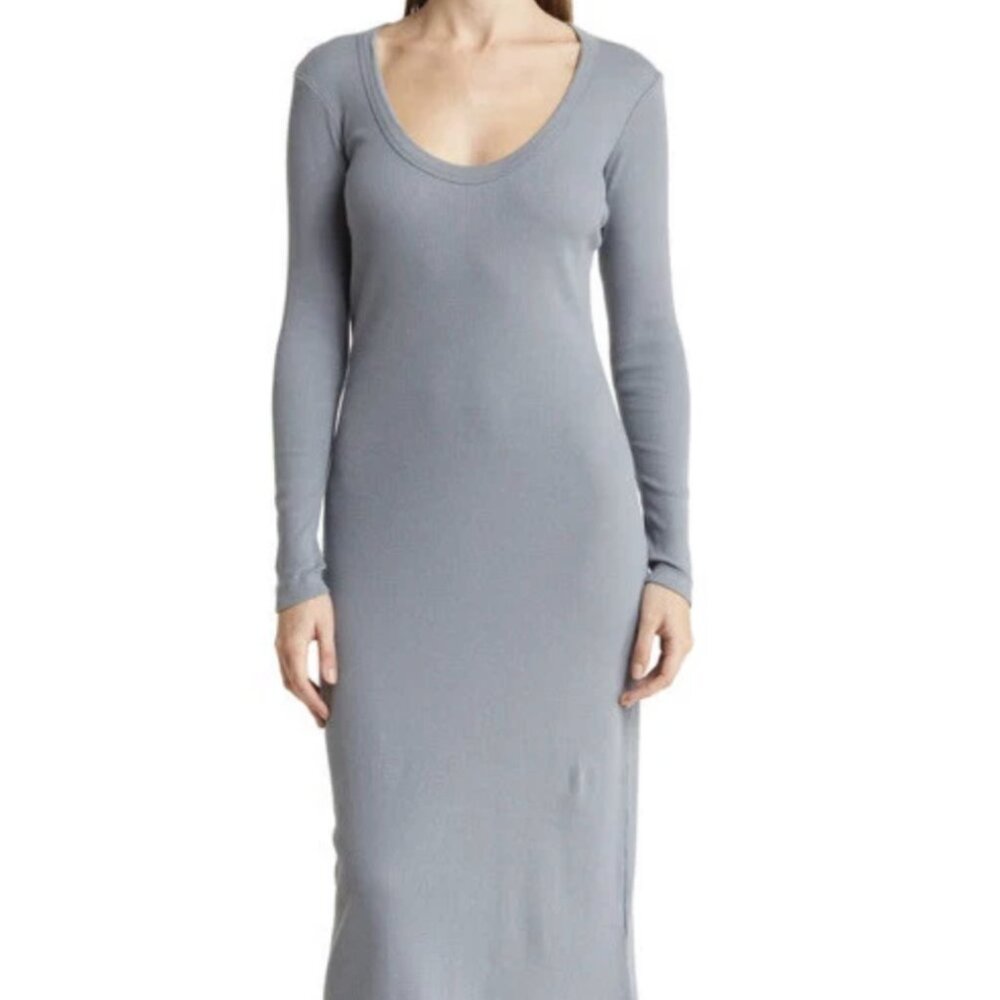 James Perse Ribbed Cotton Long Sleeve Midi Dress